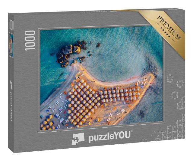 Puzzle 1000 Teile „Luftbild vom Strand mit rosa Sand, Elafonissi, Kreta, Griechenland“