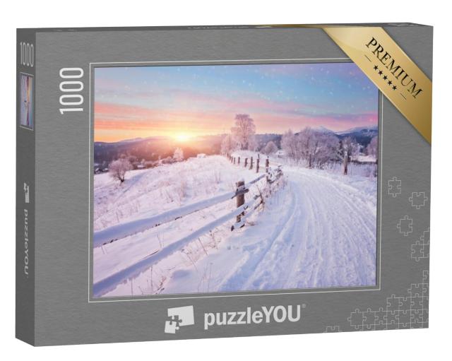 Puzzel 1000 stukjes „Zonsondergang in een winterlandschap“