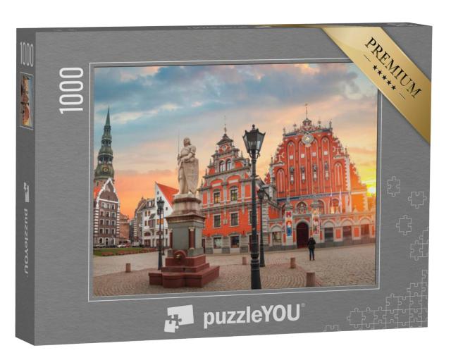 Puzzel 1000 stukjes „Oude huizen langs een straat in Riga, Letland“