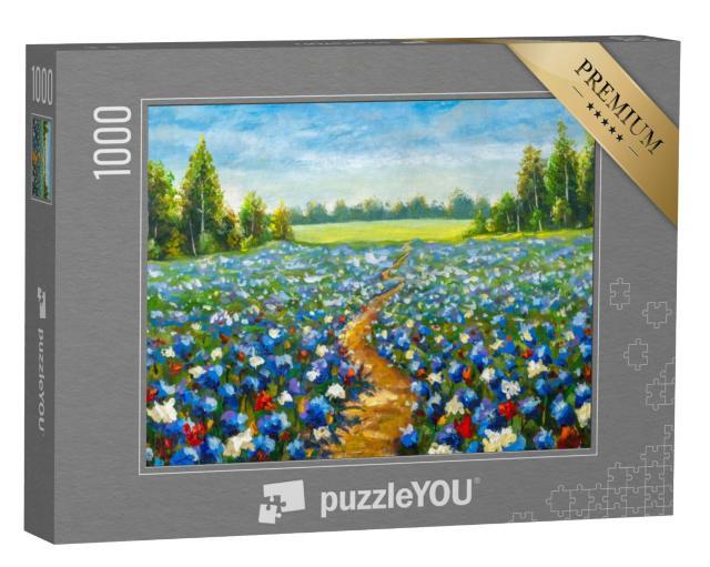 Puzzel 1000 stukjes „Weg door het bloemenveld, Claude Monet Impressionisme“