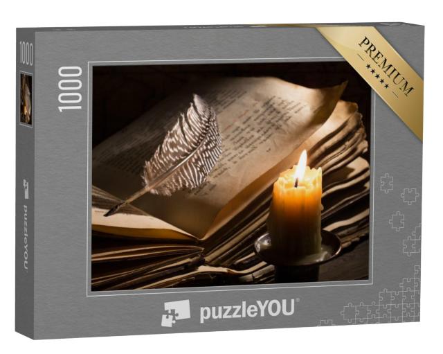 Puzzel 1000 stukjes „Kaars naast een middeleeuws boek“