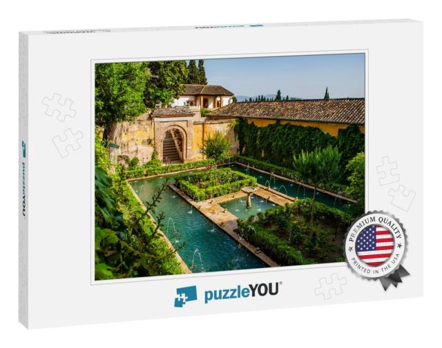 Generalife Gardens with Fountains in Alhambra, Granada, S... Jigsaw Puzzle