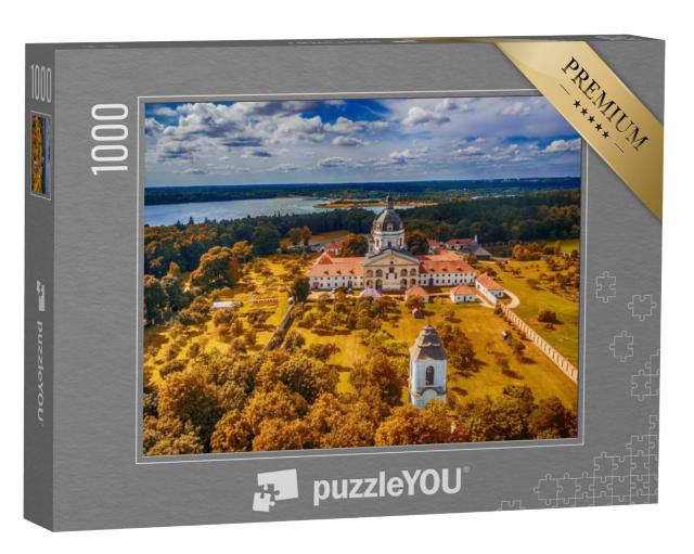 Puzzel 1000 stukjes „Pazaislis Klooster en Kerk op een eiland in het Kaunas Reservoir, Litouwen“