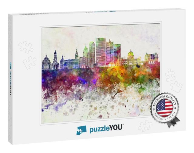 Milwaukee Skyline in Watercolor Background... Jigsaw Puzzle