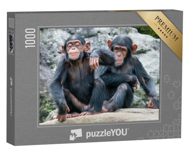 Puzzel 1000 stukjes „Twee speelse baby chimpansees naast elkaar“