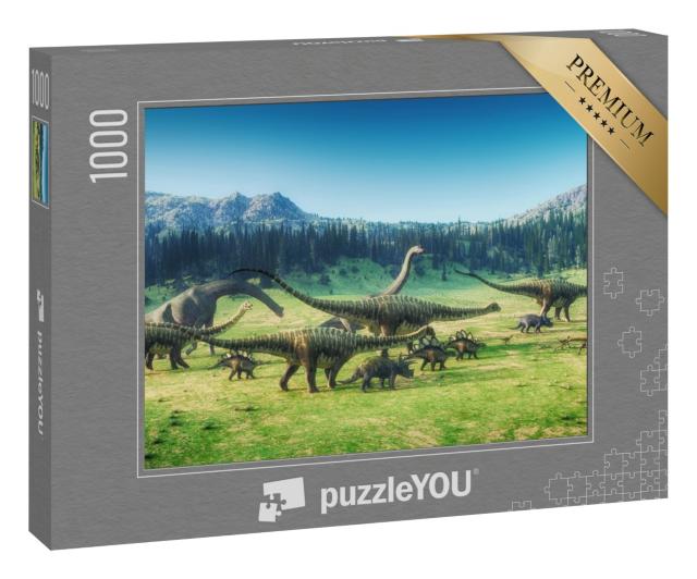 Puzzle 1000 Teile „Dinosaurier auf dem Tal, 3D-Illustration“