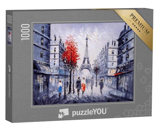 Puzzel 1000 stukjes „Straatbeeld van Parijs als olieverfschilderij“