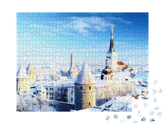 Puzzle 1000 Teile „Schöne verschneite Bäume: Winter in Tallinn, Estland“
