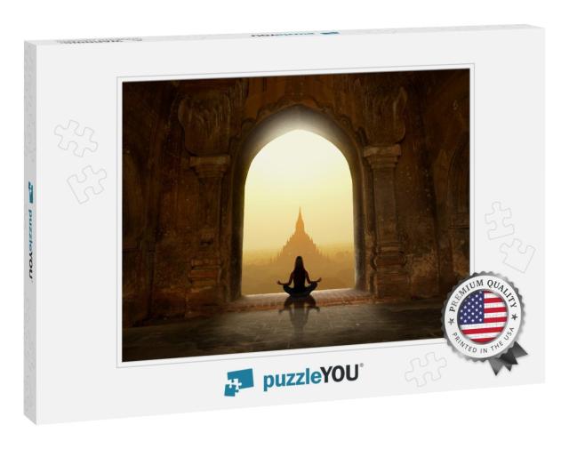 Woman with Yoga Pose in Buddhist Temple... Jigsaw Puzzle