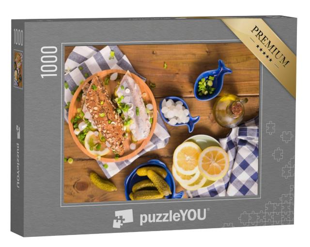 Puzzel 1000 stukjes „Hollandse haring met uien en augurken op een broodje“