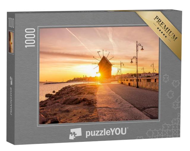 Puzzel 1000 stukjes „Oude windmolen bij zonsopgang, Nesseba, Bulgarije“