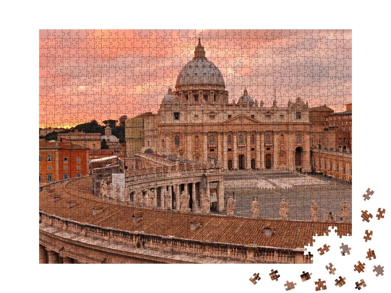 Puzzle 1000 Teile „Petersplatz und Kathedrale bei Sonnenuntergang, Vatikan, Rom“