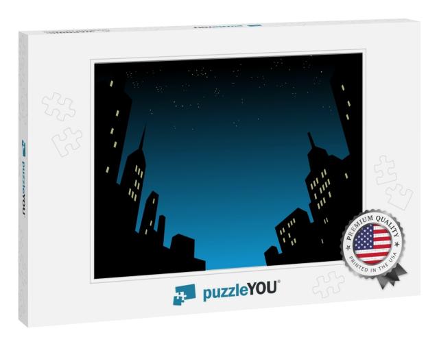 Graphic Style Cartoon Night City Skyline Background... Jigsaw Puzzle