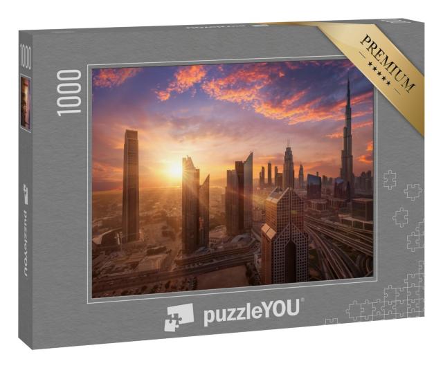 Puzzle 1000 Teile „Wunderschöner Sonnenuntergang in Dubai Downtown“