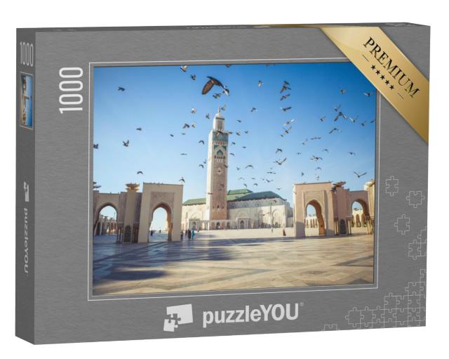 Puzzel 1000 stukjes „Duiven boven de Hassan II moskee in Casablanca, Marokko“