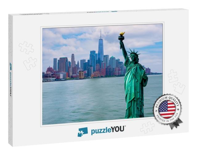 The Statue of Liberty with One World Trade Center Backgro... Jigsaw Puzzle