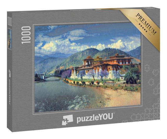 Puzzle 1000 Teile „im Stil von Paul-Cezanne - Punakha Dzong in Punakha, Bhutan - Puzzle-Kollektion Künstler & Gemälde“