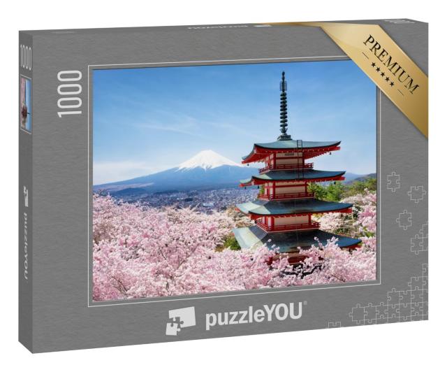 Puzzle 1000 Teile „Chureito Pagode und Berg Fuji im Kirschblütenmeer, Japan“