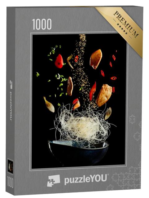 Puzzel 1000 stukjes „Een wok met kip en kruiden“