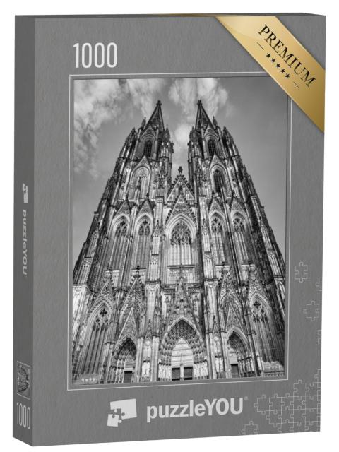 Puzzel 1000 stukjes „Gevel van de Dom van Keulen, zwart-wit“