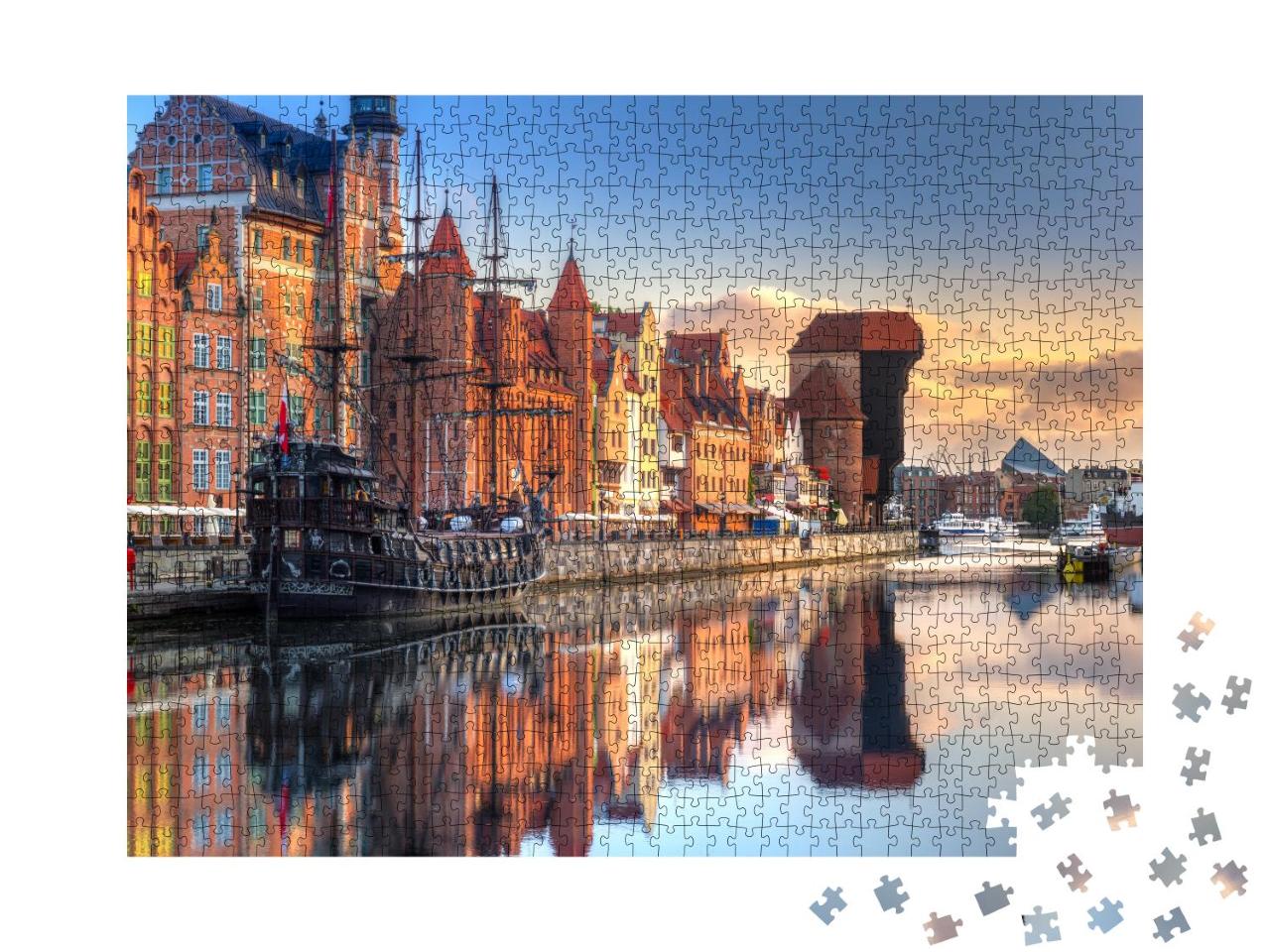 Puzzle 1000 Teile „Sonnenaufgang über Danzig an der Motlawa, Polen“