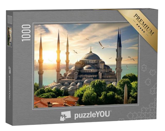 Puzzel 1000 stukjes „Zeemeeuwen boven de Blauwe Moskee en de Bosporus in Istanbul“