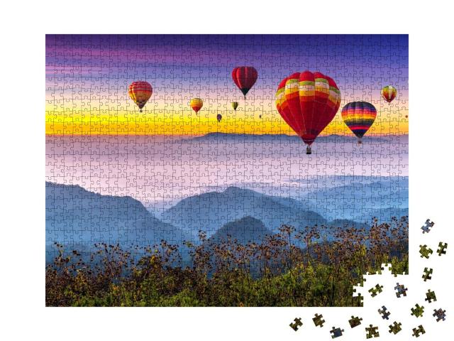 Puzzle 1000 Teile „Bunte Heißluftballons im Sonnenaufgang“