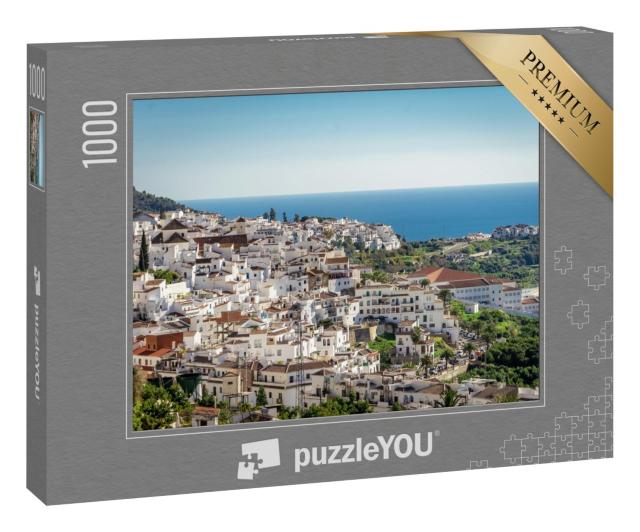 Puzzle 1000 Teile „Weißes andalusisches Dorf mit Blick auf die Costa del Sol, Spanien“