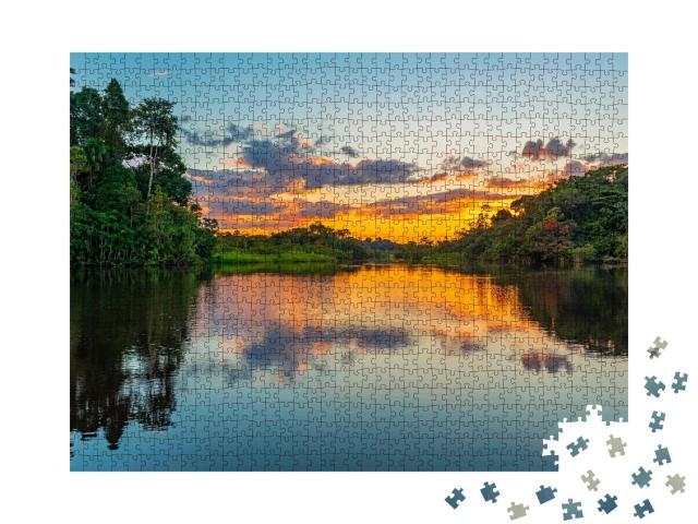 Puzzle 1000 Teile „Sonnenuntergang an einer Lagune im Amazonas-Regenwaldbecken“