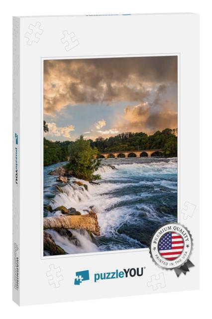 Landscape At the Rhine Falls with Railway Viaduct in Neuh... Jigsaw Puzzle
