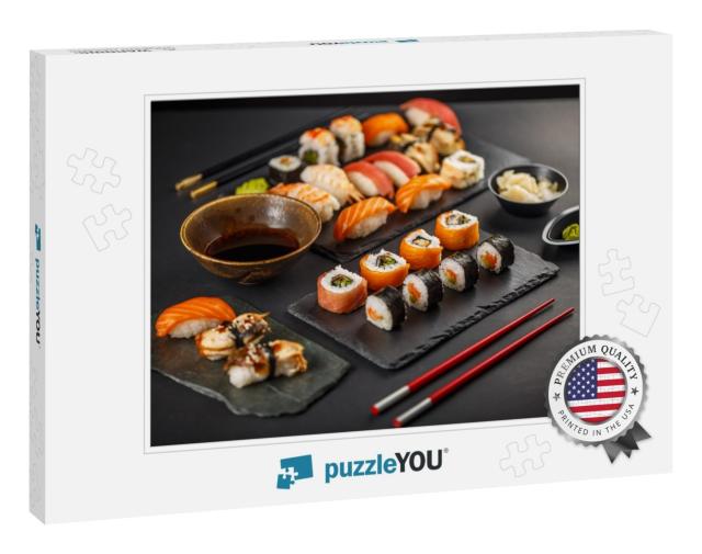 Fresh & Delicious Sushi Set on Black Slate... Jigsaw Puzzle