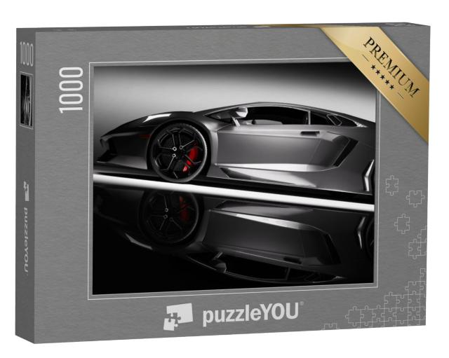 Puzzel 1000 stukjes „Grijze sportwagen in de koplampen“