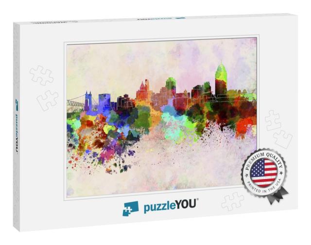 Cincinnati Skyline in Watercolor Background... Jigsaw Puzzle