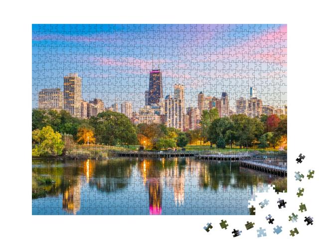Puzzle 1000 Teile „Skyline von Chicago vom Lincoln Park aus, USA“