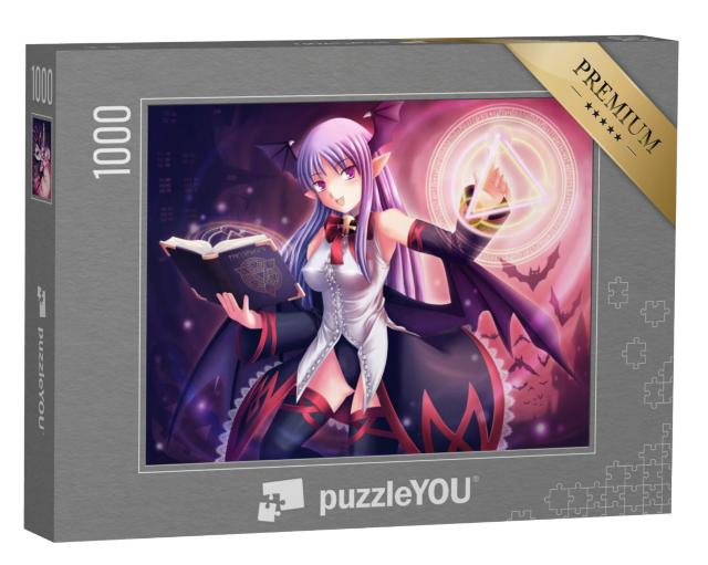 Puzzel 1000 stukjes „Een heks in anime-stijl spreekt een spreuk uit“