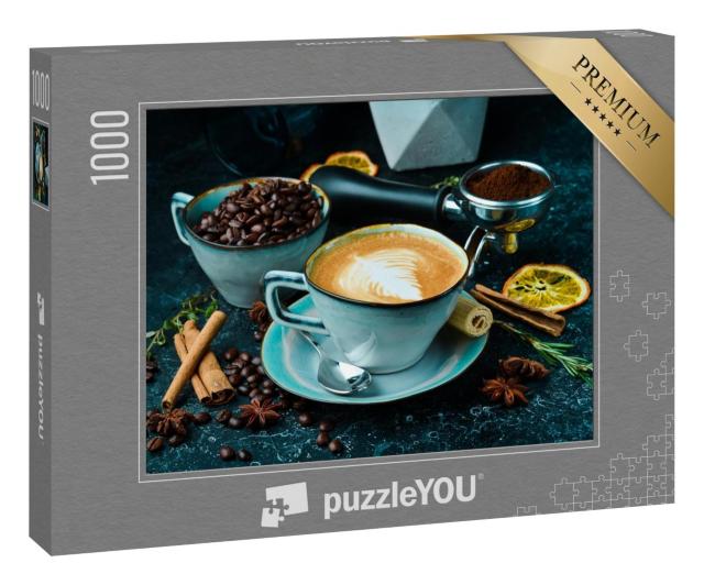 Puzzle 1000 Teile „Cappuccino-Kaffee mit Milch in einer Tasse“