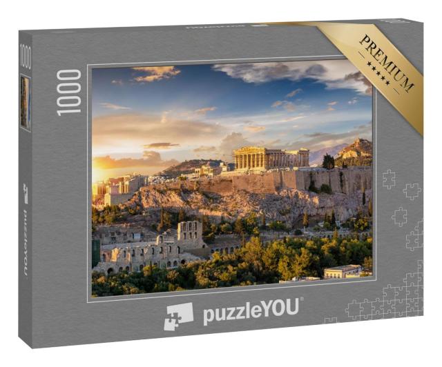 Puzzle 1000 Teile „Akropolis von Athen im atemberaubenden Sonnenuntergang, Griechenland“