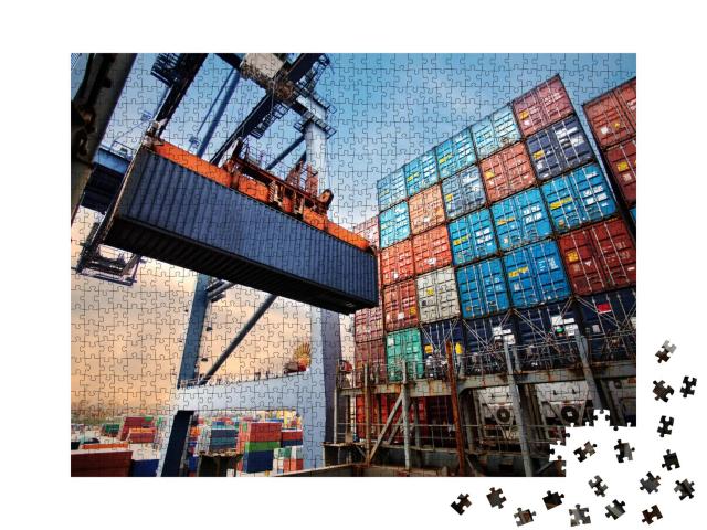 Puzzle 1000 Teile „Containerverladung am Hafen“