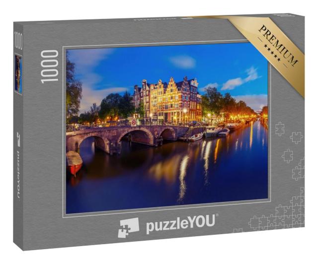 Puzzle 1000 Teile „Amsterdamer Gracht in der abendlichen Dämmerung, Holland, Niederlande“