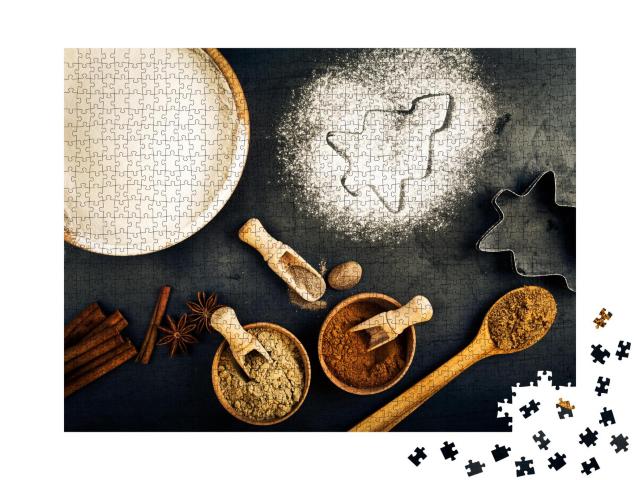 Puzzle 1000 Teile „Weihnachtsbäckerei mit Mehl, Zimt, Sternanis, Zucker“