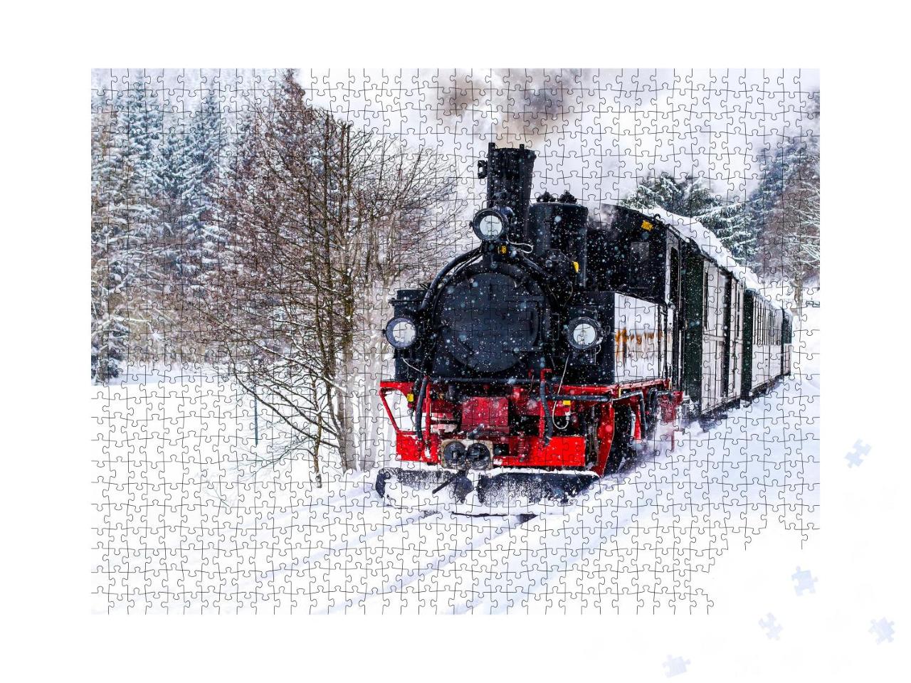 Puzzle 1000 Teile „Dampfzugfahrt durch die Winterlandschaft“