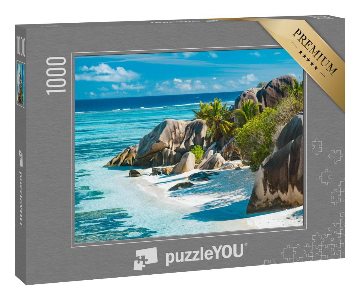 Puzzle 1000 Teile „Verzaubert schöner Strand der Seychellen - Anse Source D'Argent“
