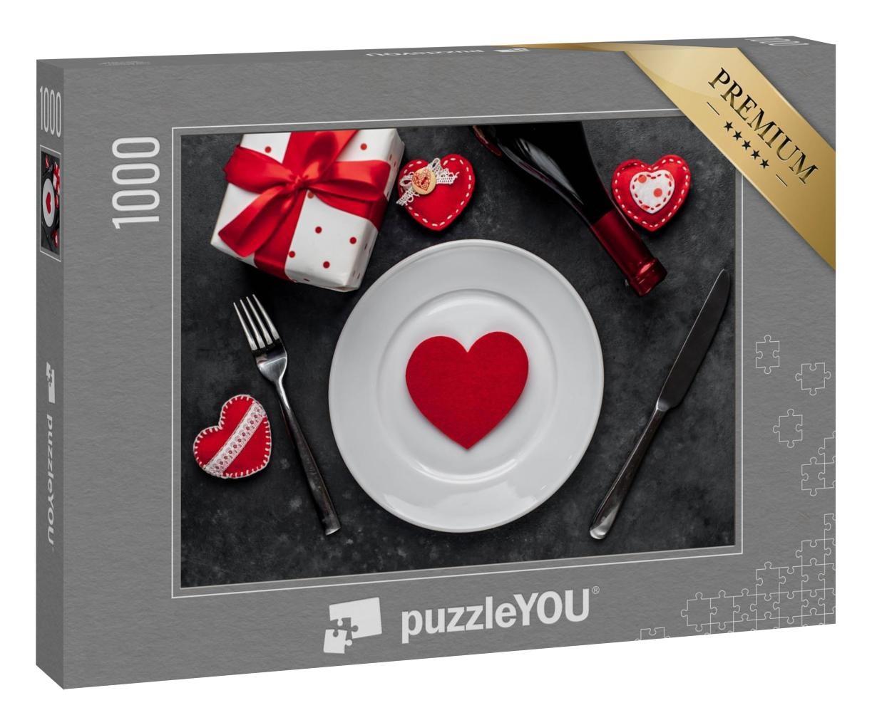 Puzzle 1000 Teile „Romantisches Tischset am Valentinstag “