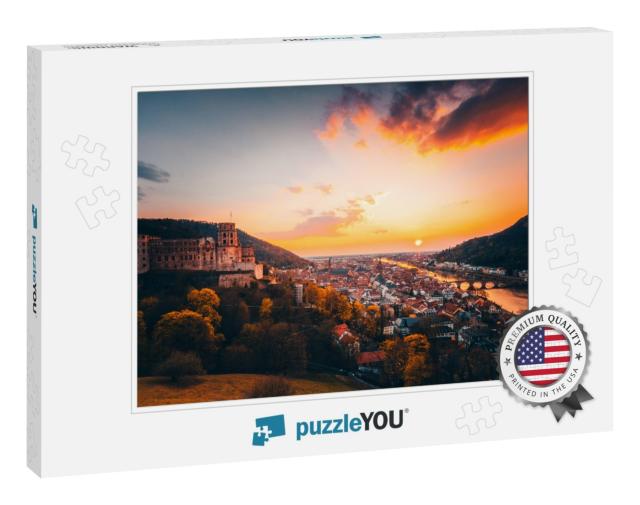 View Over Heidelberg, Germany. with Castle & Great Sunset... Jigsaw Puzzle