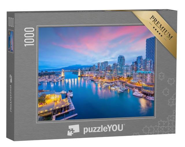 Puzzel 1000 stukjes „Uitzicht op de skyline van Vancouver bij zonsondergang“