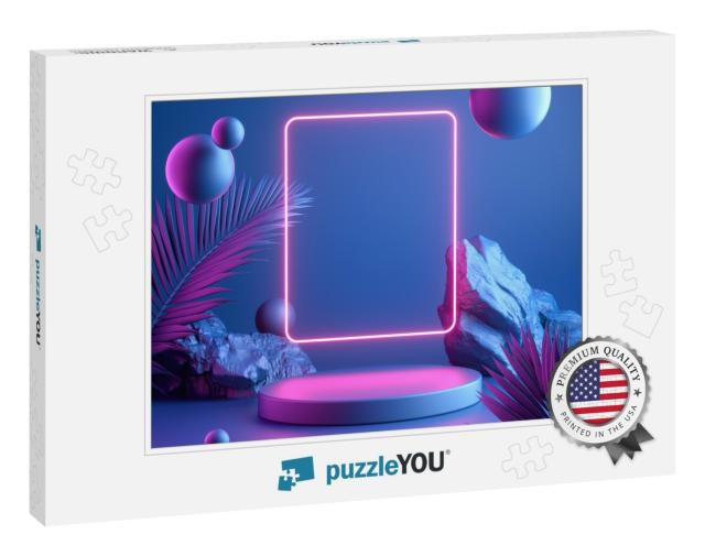 Empty Modern Stage Display with Neon Electric Light & Nat... Jigsaw Puzzle