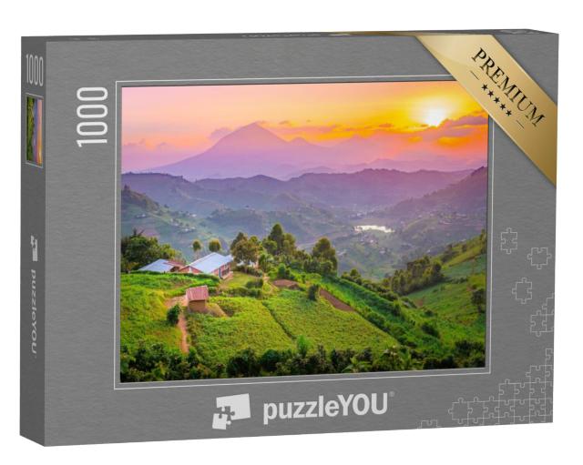 Puzzel 1000 stukjes „Ongelooflijk landschap en kleuren: zonsondergang in Kisoro, Oeganda“