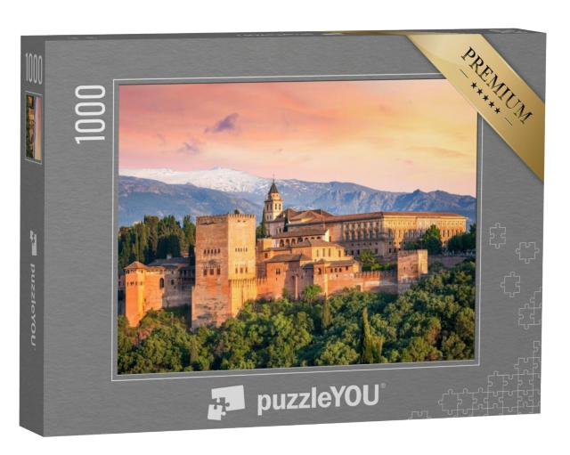 Puzzel 1000 stukjes „Fascinerende zonsondergang boven het Alhambra, Granada, Spanje“