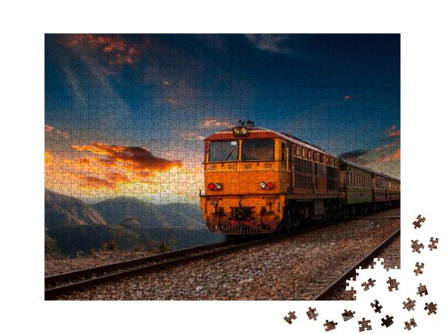 Puzzle 1000 Teile „Ein Zug in Thailand auf dem Weg zum Zielbahnhof“