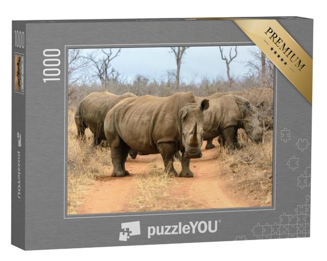 Puzzel 1000 stukjes „Een kudde witte neushoorns in Hlane Royal National Park, Swaziland“